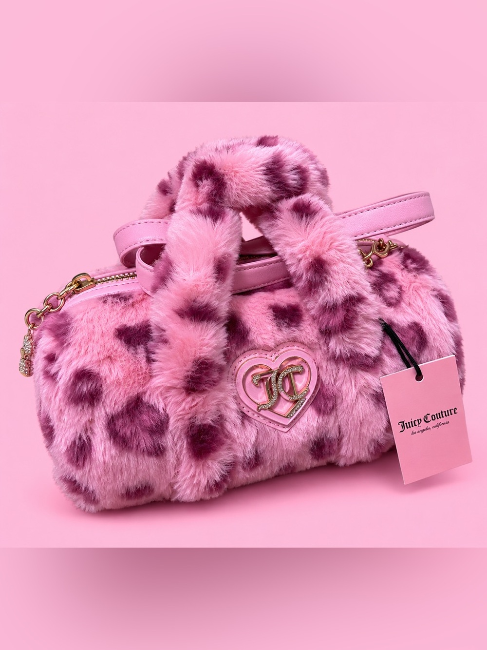 Juicy Couture Bag Preppy Cozy Pink Leopard Print Mini Barrel Crossbody Bag